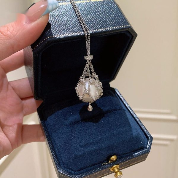 French Zircon Net Bag Pearl Pendant Necklace