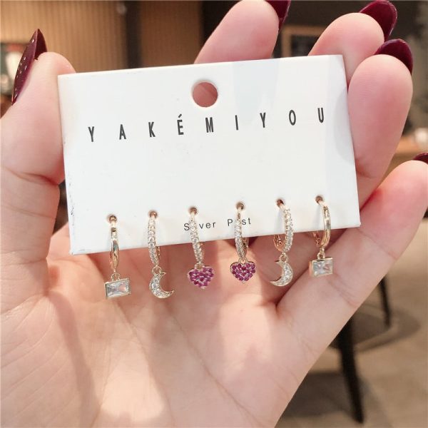 6-piece Set Of Cute Colorful Zirconium Small Love Crystal Multi-purpose