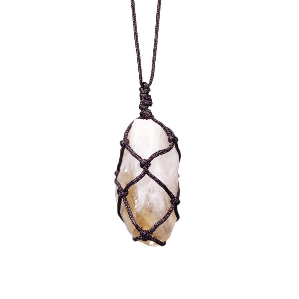 Original Stone Crystal Teeth Hand Woven Net Pendant Jewelry Necklace
