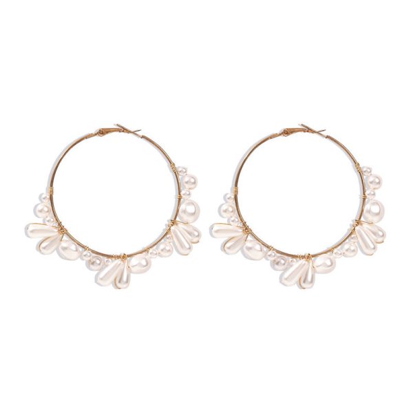 European And American Braided Pearl Earrings Exaggerated Fashion Circle