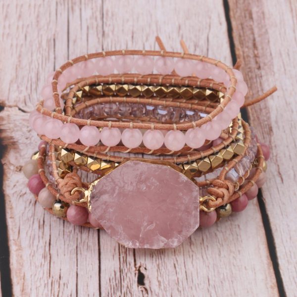 Natural Raw Gemstone Red Woven Bracelet Multi-circle