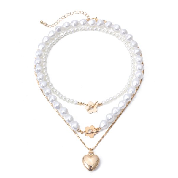 European And American Jewelry Elegant Geometric Pearl Set Necklace Simple Temperament Small Flower OT Buckle Heart-shaped Necklace