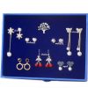 One Week Set S925 Silver Needle Snowflake Love Stud Earrings