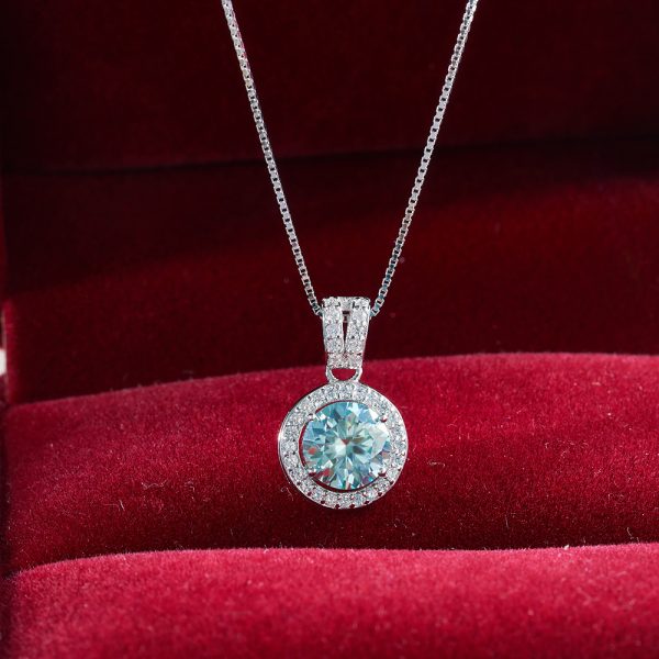 S925 Sterling Silver Moissanite Necklace Women's Light Luxury 1 Karat Round Full Diamond Clavicle Chain