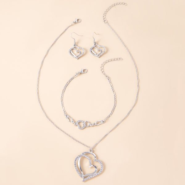 Romantic Crystal Heart Jewelry Set Bracelet Necklace Earrings For Women