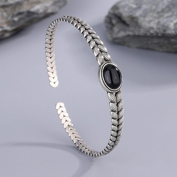 Retro Wheat Stitching Black Onyx Bracelet For Women