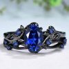 Couple Rings Gun Black Inlaid Navy Blue Rhinestone Ring Ins Ornament Female