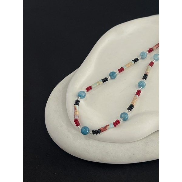 Vintage Shoushan Stone Aquamarine Beaded Necklace