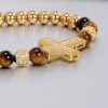 Copper gold-plated full diamond cross bracelet for men