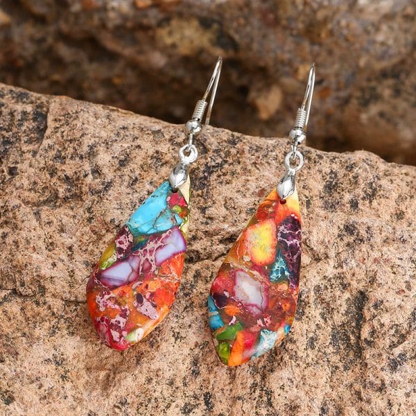 Colorful Emperor Stone Water Drop Geometric Shape Stone Earrings For Women
