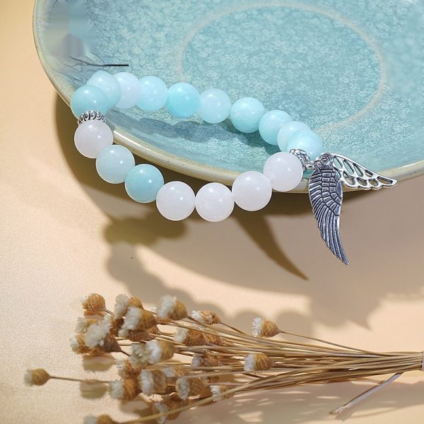 Original White Stone Chalcedony Bracelet Angel Wings Cool High Sense