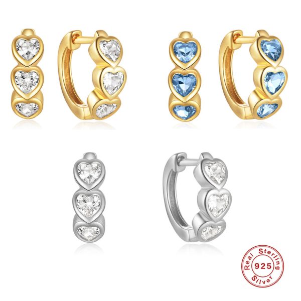925 Sterling Silver Heart-shaped Diamond Earclip Earrings