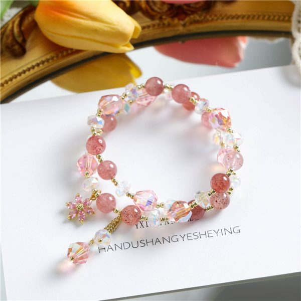 Simple Strawberry Quartz Zircon Bracelet For Women