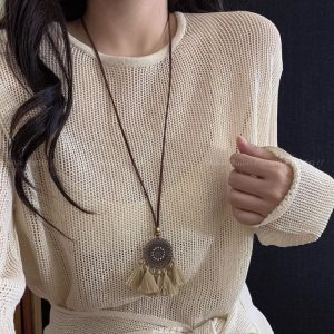 Retro Ethnic Style Tassel Long Pendant Necklace