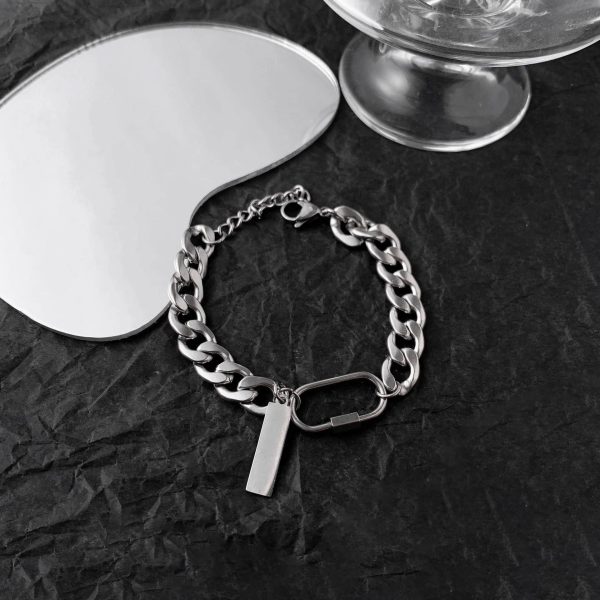 Climbing Button Carabiner Cuban Bracelet Titanium Steel Men's Domineering