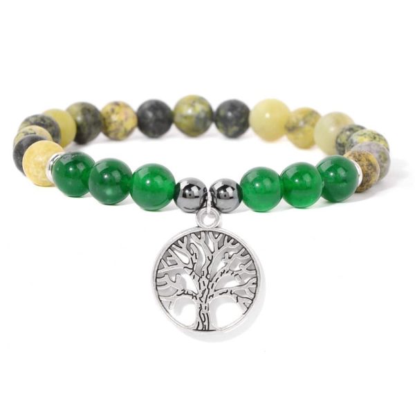 Natural Stone Bead Elastic Bracelet Tree Of Life Pendant