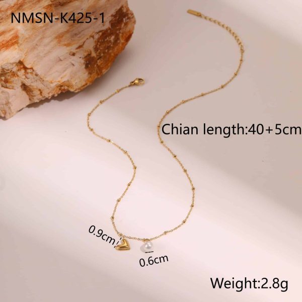 Ins Fashion Pearl Heart Pendant Clavicle Chain Stainless Steel