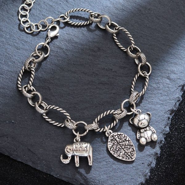 Punk Retro Elephant Pendant Bracelet Wild Leaves Cartoon Bear