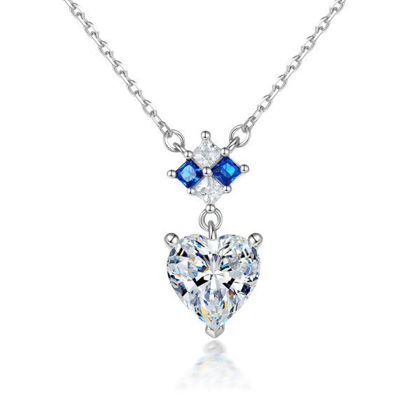 Heart-shaped Jewelry Set Sapphire Zircon Ring Set Ear Stud Necklace Three-piece Set