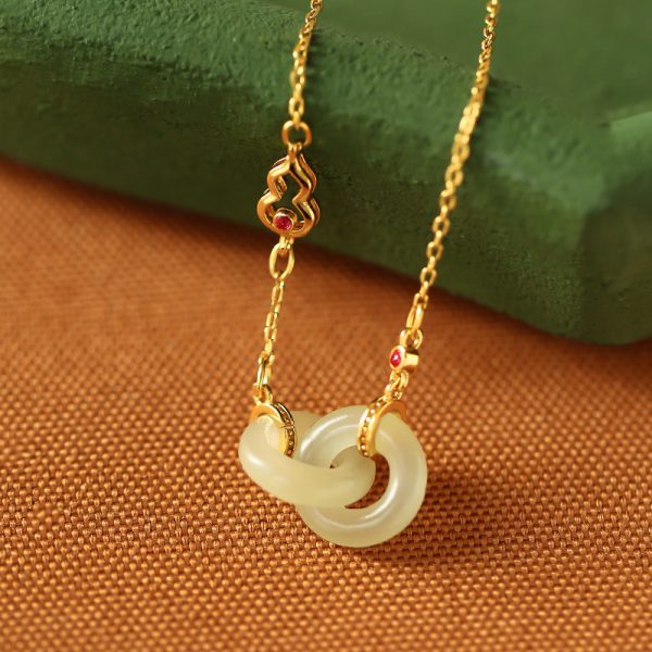 Sterling Silver Gold-plated Necklace Inlaid With Natural Hetian Jade