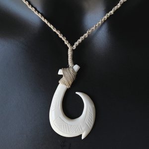 Yak Bone Carved Fishhook Brand Pendant Necklace