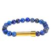 Natural Stone Titanium Steel Gold Round Tube Bracelet