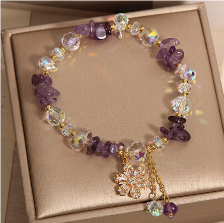 Amethyst Zircon Flower Pendant Women's Bracelet