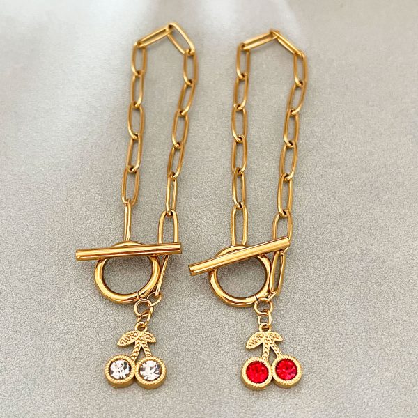 New Diamond Fruit Cherry Pendant Bracelet Clip OT