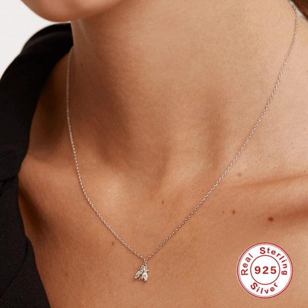 S925 Sterling Silver INS Bee Rhinestone Zircon Pendant Necklace