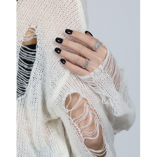 All-match Hammered Texture S925 Openning Silver Ring Female