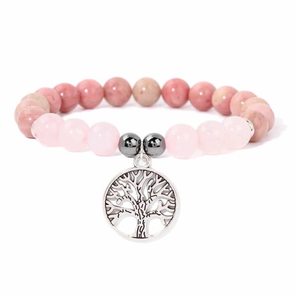 Natural Stone Bead Elastic Bracelet Tree Of Life Pendant
