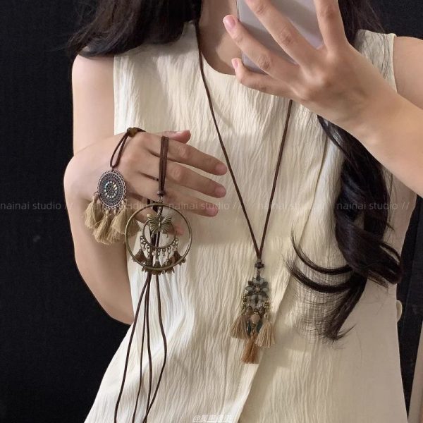 Retro Ethnic Style Tassel Long Pendant Necklace