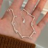 S925 Sterling Silver Silver Tube Stitching Bracelet Women's Simple Design