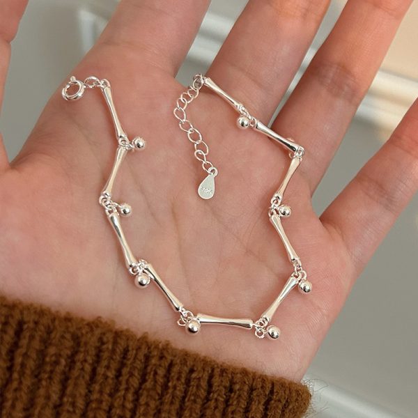 S925 Sterling Silver Silver Tube Stitching Bracelet Women's Simple Design