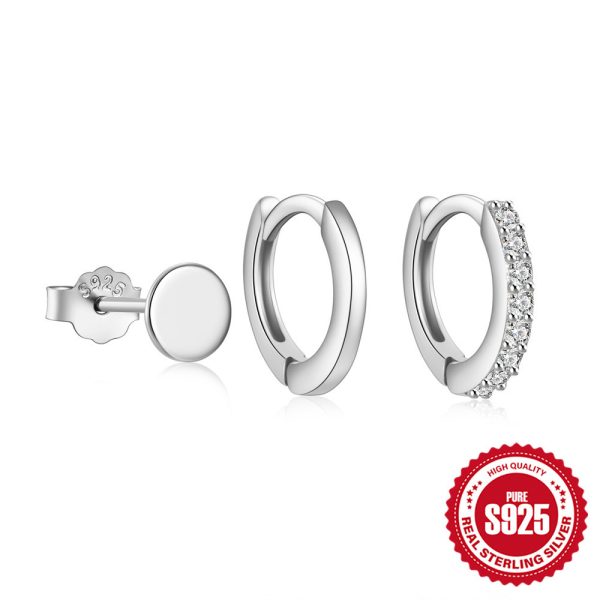 bcbb59cc-a80c-4072-87e6-2f332882ee96.jpg S925 Sterling Silver Fashion Simple Mini Geometric Glossy Round Eight-pointed Stars Single Row Zircon Set Earrings