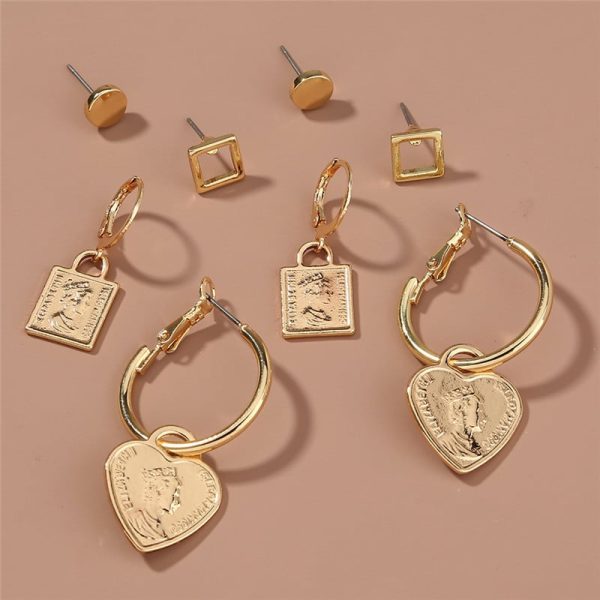 Metal Portrait Love Pendant Fashion Personality Combination Set Earrings