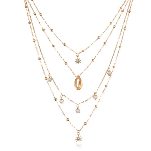 Women's Diamond Six-pointed Star Pendant Necklace Multi-layer