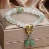 Tian Shan Cui Abacus Beads Jade Bracelet Retro Butterfly Tassel