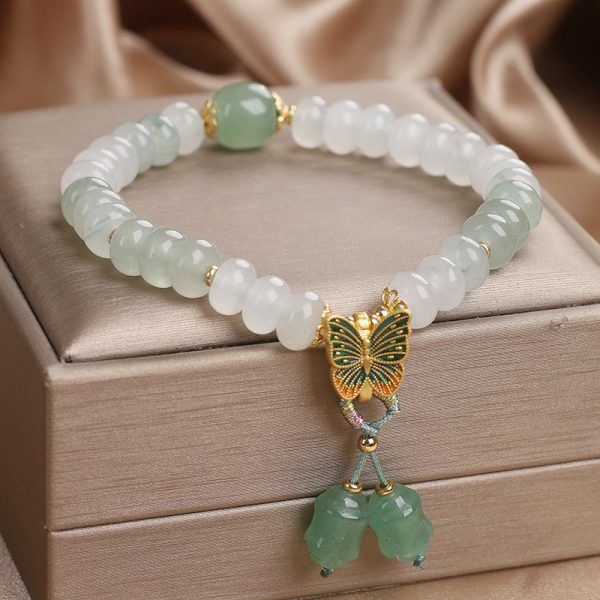 Tian Shan Cui Abacus Beads Jade Bracelet Retro Butterfly Tassel