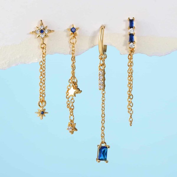 Five-piece Set Of Temperament High-end Chain Star Element Earrings