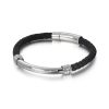 Men's Geometric Elbow Stainless Steel Diamond Leather Woven Bracelet