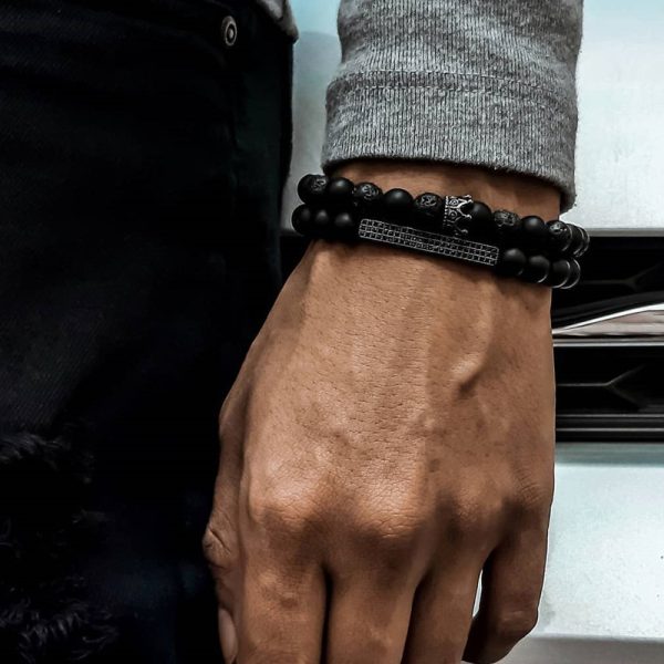 Frosted Stone Volcanic Stone Combination Beaded Men's Bracelet