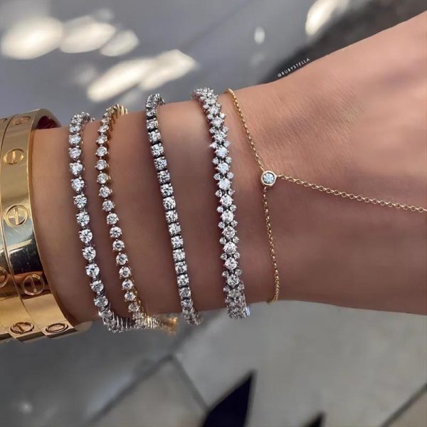 Geometric CZ Tennis Bracelet For Women Paved Different Shape