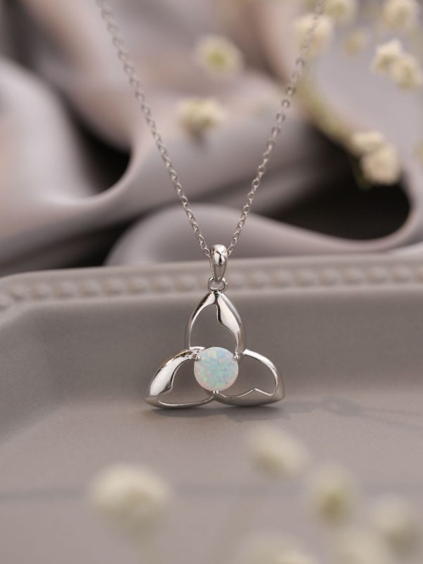 925 Silver Pendant White Round Opal Necklace
