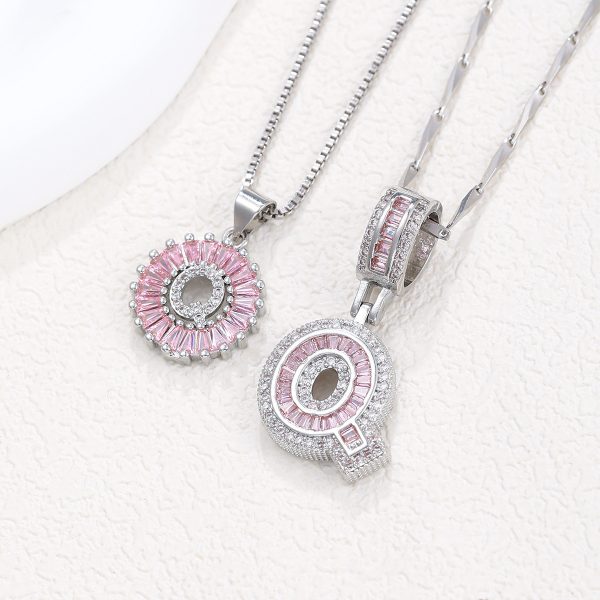 Rock Sugar 26-letter Pendant Necklace For Women, Copper Inlaid Zircon Round Flower Jewelry Set