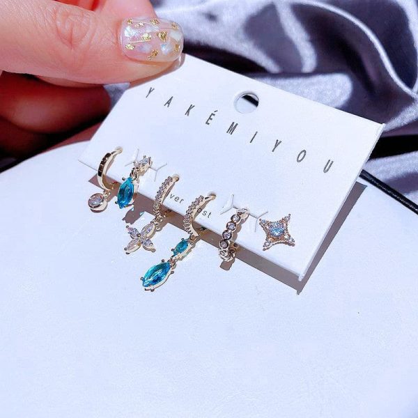 Women's Niche Fashion Blue Zircon Earrings Set Of 6