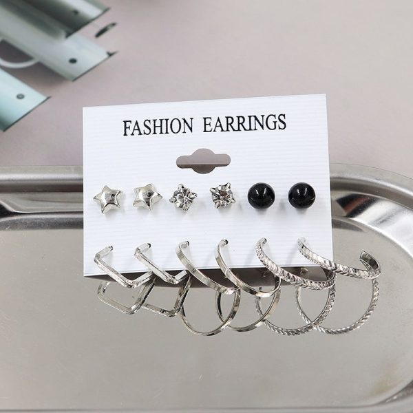 Simple Earrings 6 Pairs With Diamonds Earings Set