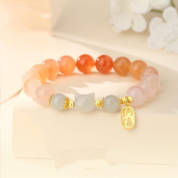 Red Agate Bracelet Hetian Jade Cat National Style