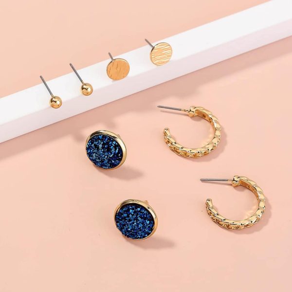 Crystal Cluster Round Everyday Combination Set Earrings