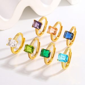Fashion Japanese Style Simple Retro Electroplated 18K Square Zircon Ring